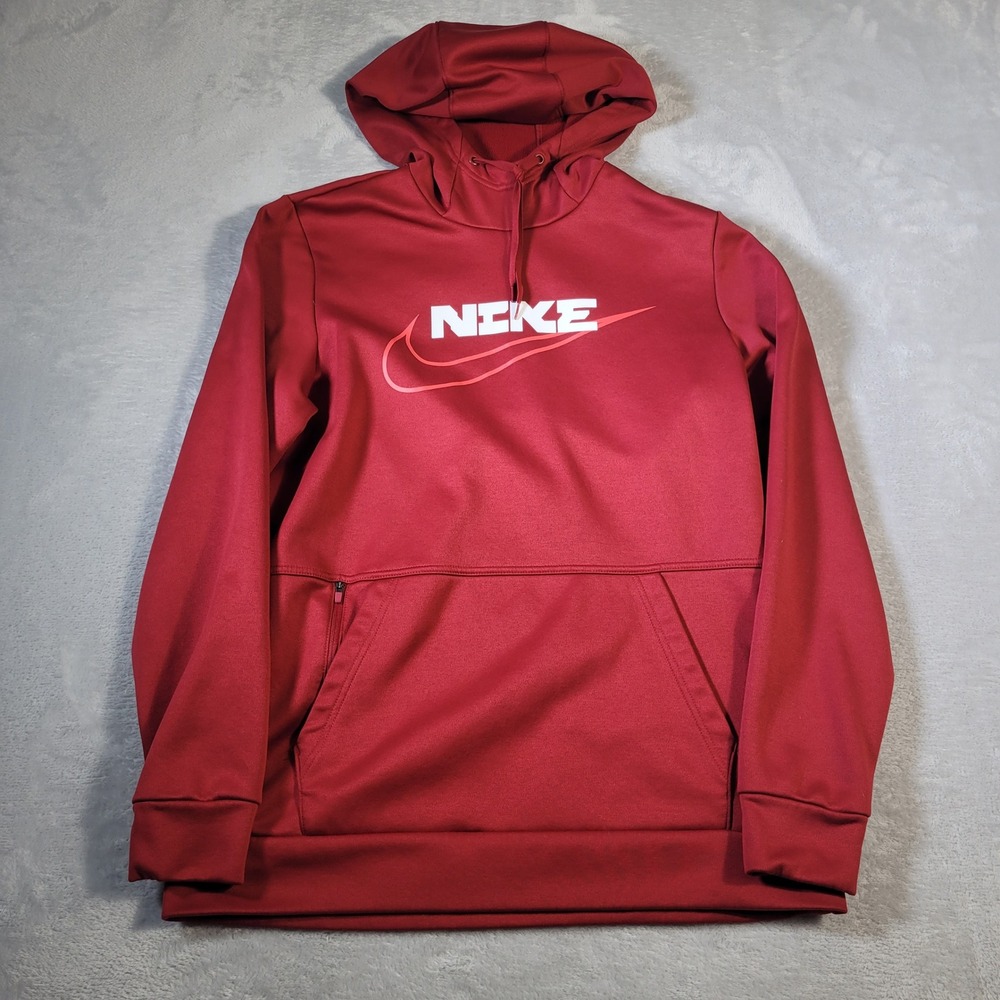 Nike Hoodie Mens Medium Red Therma-FIT Pullover Graphic‎ Swoosh DD1766-690